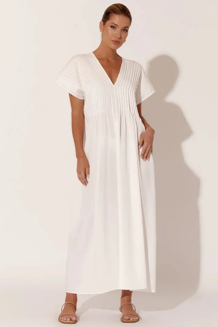 DANI PLEATED MIDI DRESS (WHITE)