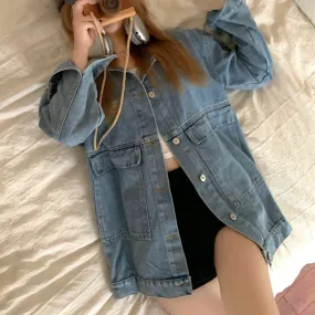 Denim Coat Vintage Cardigan Single Breasted Top