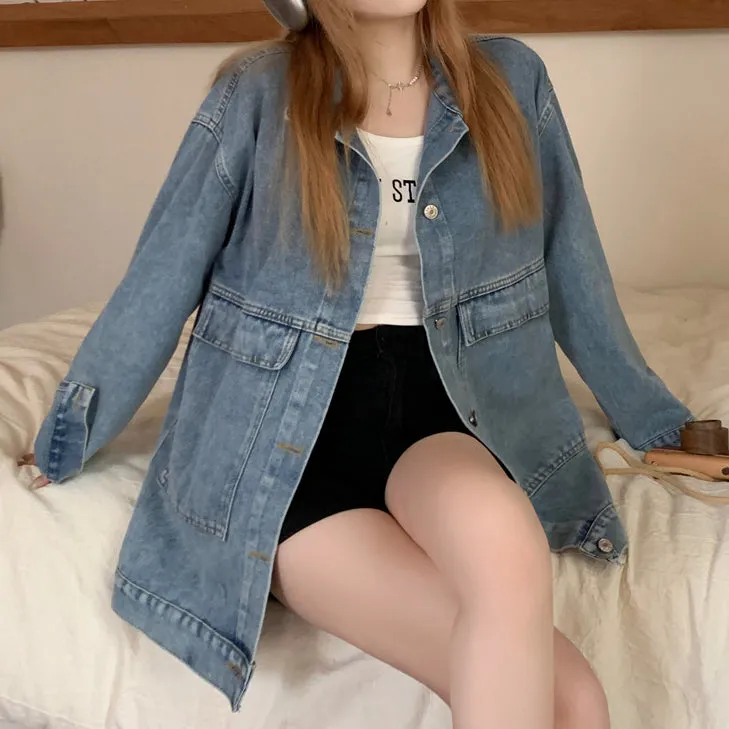 Denim Coat Vintage Cardigan Single Breasted Top