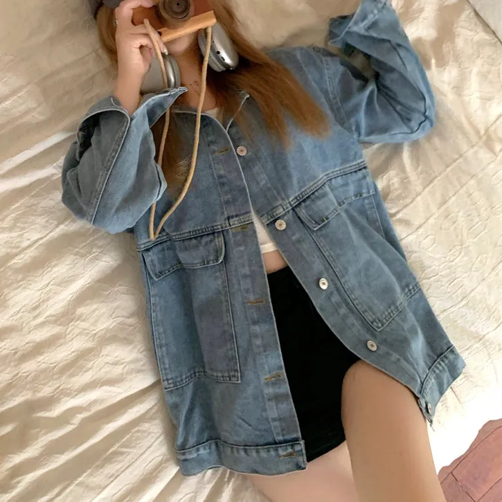 Denim Coat Vintage Cardigan Single Breasted Top
