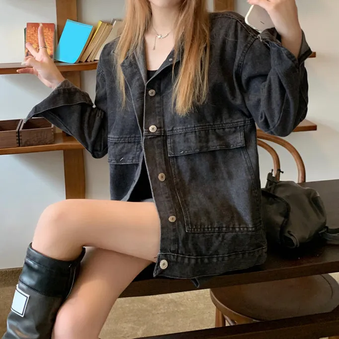 Denim Coat Vintage Cardigan Single Breasted Top