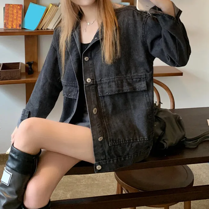 Denim Coat Vintage Cardigan Single Breasted Top