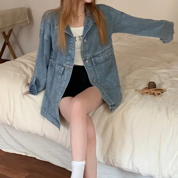 Denim Coat Vintage Cardigan Single Breasted Top