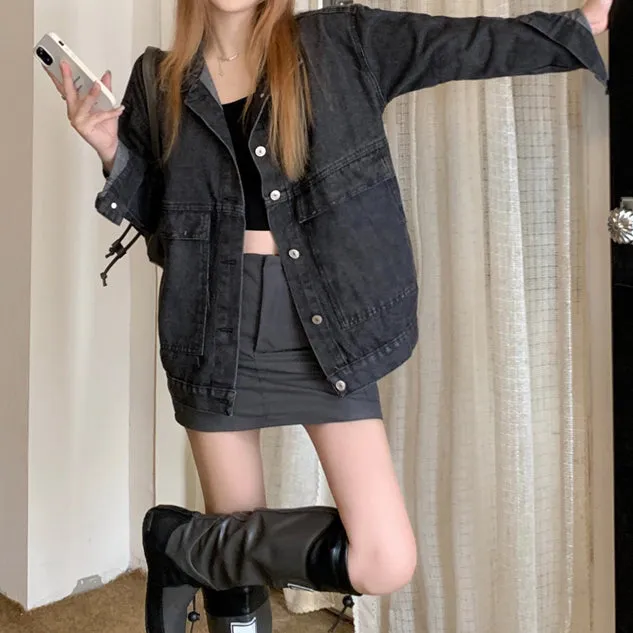Denim Coat Vintage Cardigan Single Breasted Top