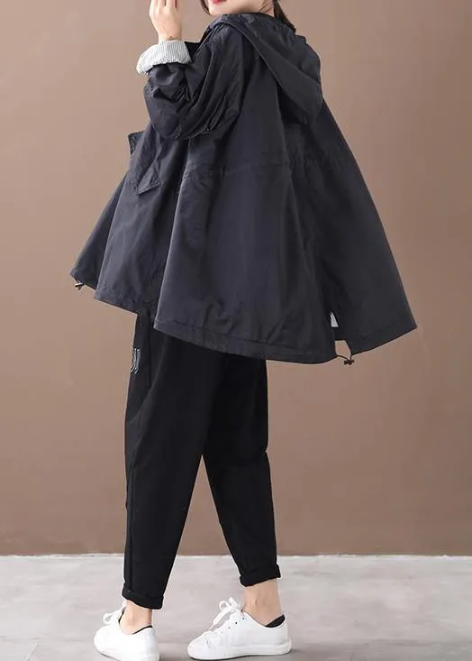 DIY black Fashion coats women blouses Neckline hooded baggy winter coats