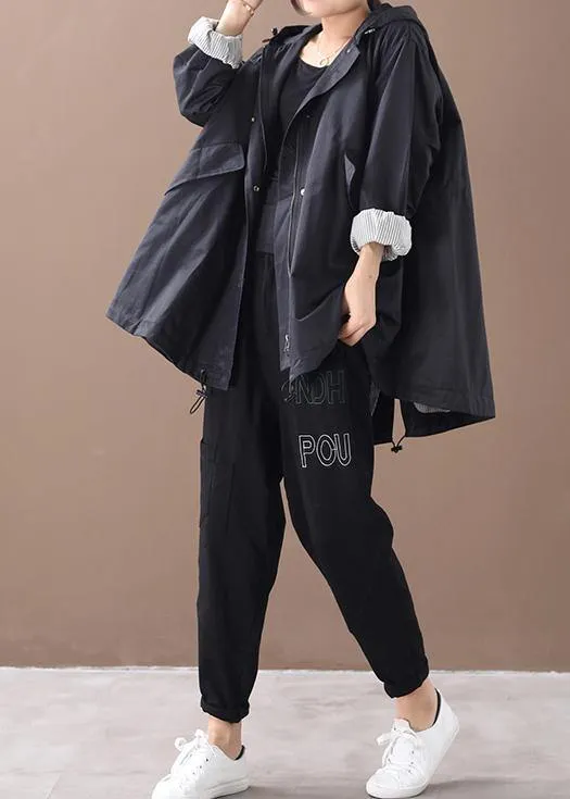 DIY black Fashion coats women blouses Neckline hooded baggy winter coats