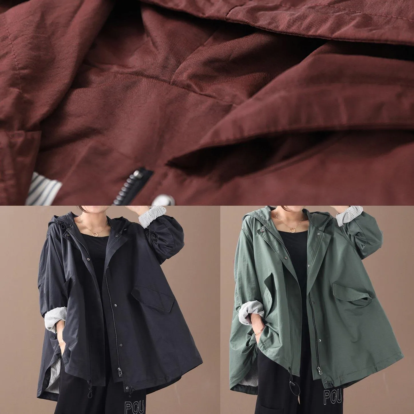 DIY black Fashion coats women blouses Neckline hooded baggy winter coats