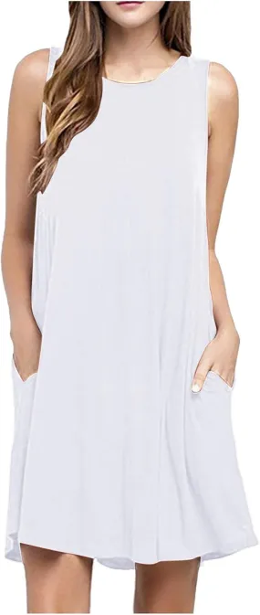 Dresses for Women Casual Fashion Sleeveless Crewneck Mini Dresses Summer Solid Color Loose Fit Dress 2025