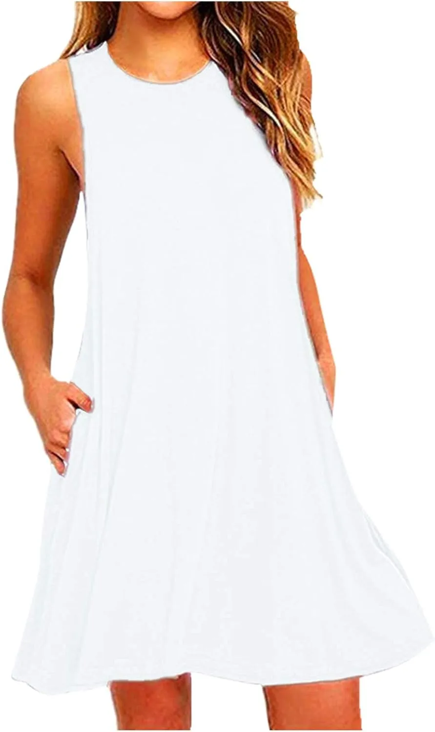 Dresses for Women Casual Fashion Sleeveless Crewneck Mini Dresses Summer Solid Color Loose Fit Dress 2025