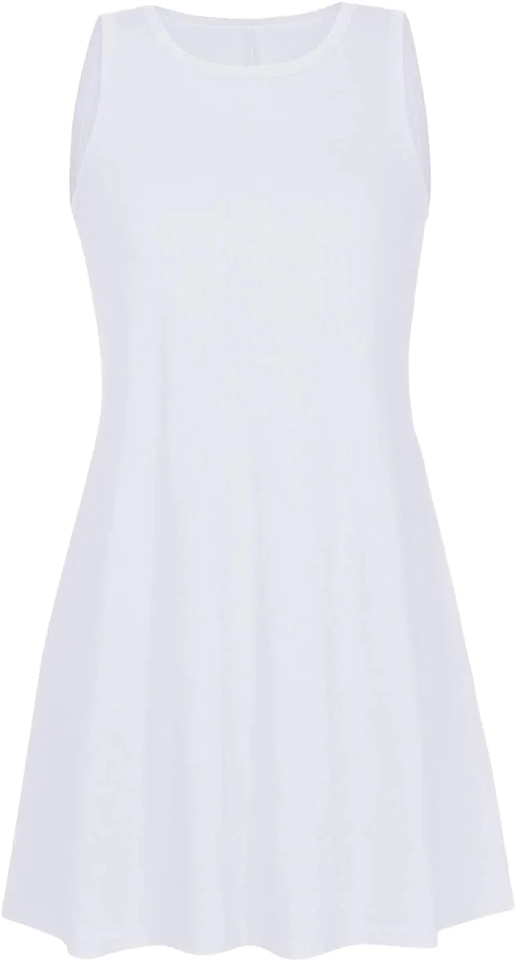 Dresses for Women Casual Fashion Sleeveless Crewneck Mini Dresses Summer Solid Color Loose Fit Dress 2025