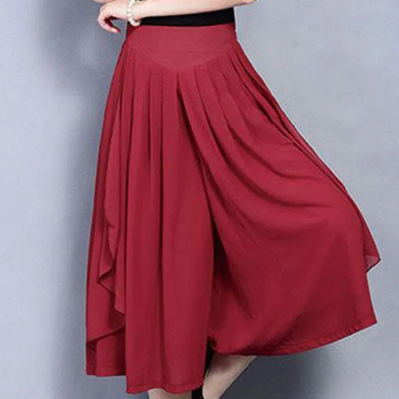 Elegant Fashion Elastic High Waist Folds Ruffles Pants Women's 2023 New Office Lady Commute Solid Color Irregular Casual Capris