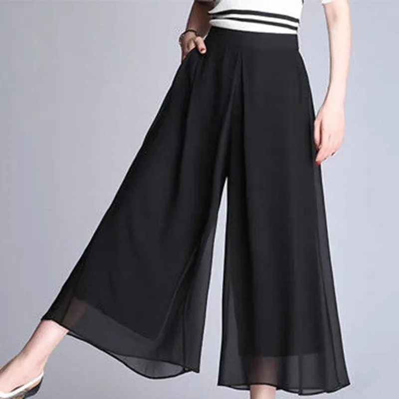 Elegant Fashion Elastic High Waist Folds Ruffles Pants Women's 2023 New Office Lady Commute Solid Color Irregular Casual Capris