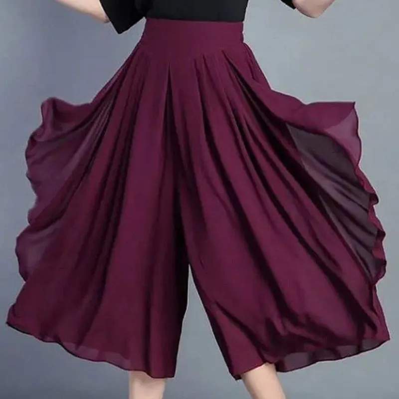 Elegant Fashion Elastic High Waist Folds Ruffles Pants Women's 2023 New Office Lady Commute Solid Color Irregular Casual Capris