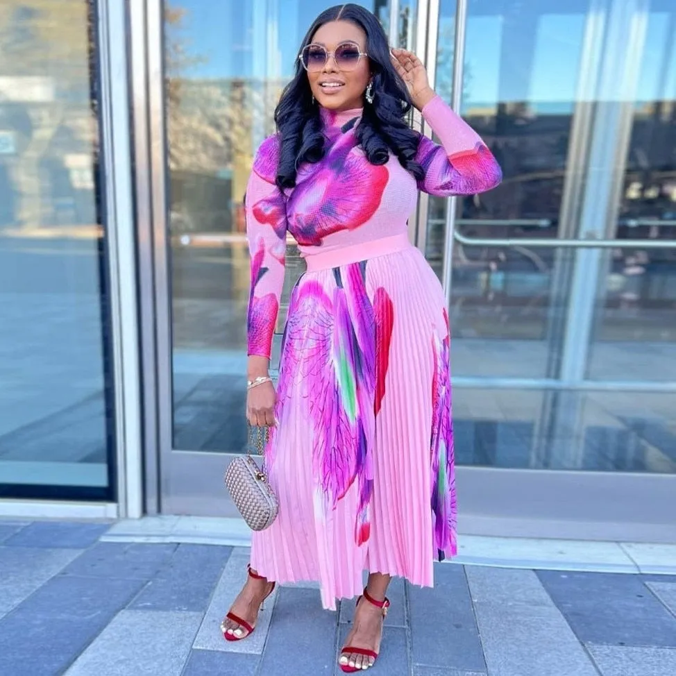 Elegant Pleated Maxi Dress Ladies