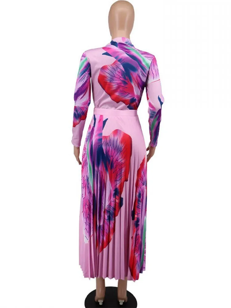 Elegant Pleated Maxi Dress Ladies