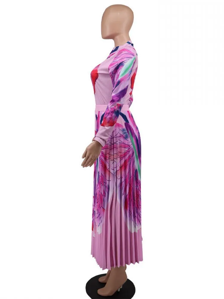 Elegant Pleated Maxi Dress Ladies