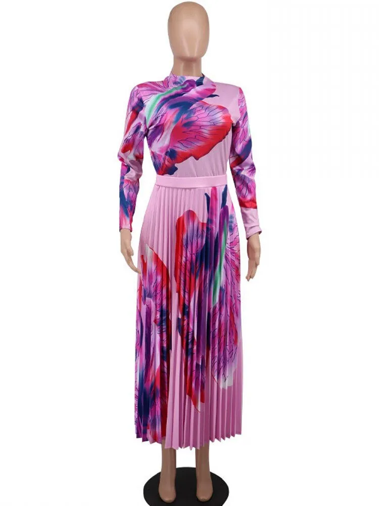 Elegant Pleated Maxi Dress Ladies