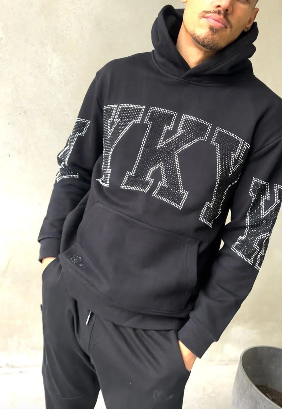 Embelished Exclusive Rhinestone Hoodie - Black/Silver