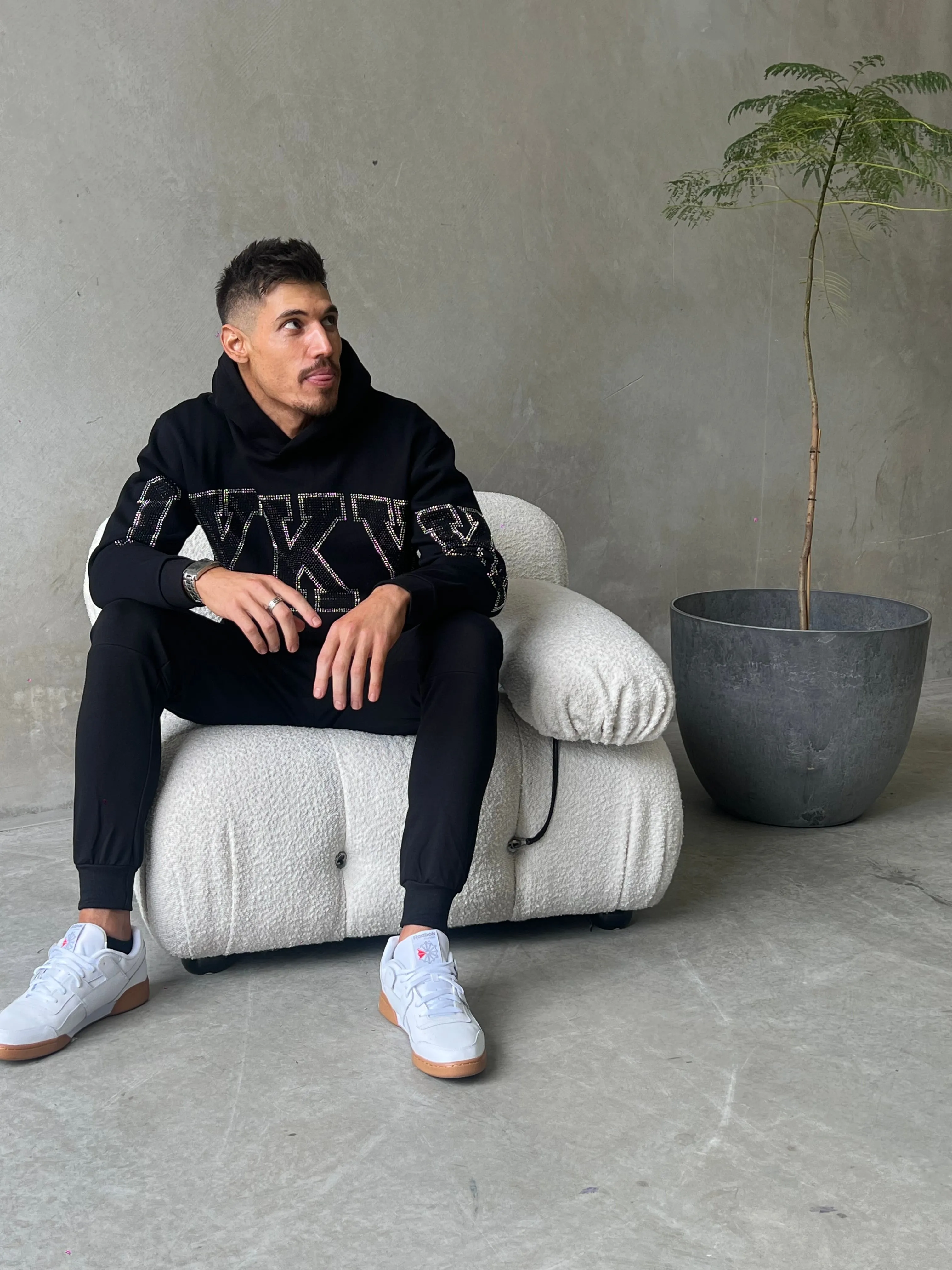 Embelished Exclusive Rhinestone Hoodie - Black/Silver