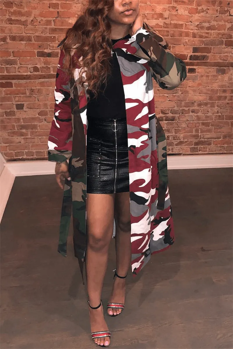 Fashion Casual Camouflage Print Dust Coats