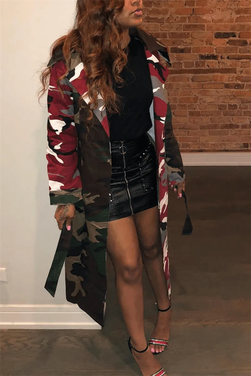 Fashion Casual Camouflage Print Dust Coats