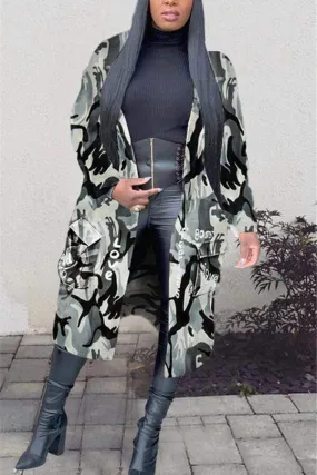 Fashion Casual  Letter Camouflage Print Coats