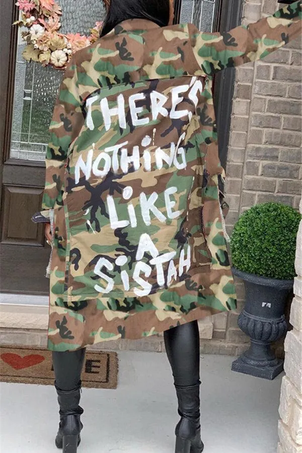 Fashion Casual  Letter Camouflage Print Coats