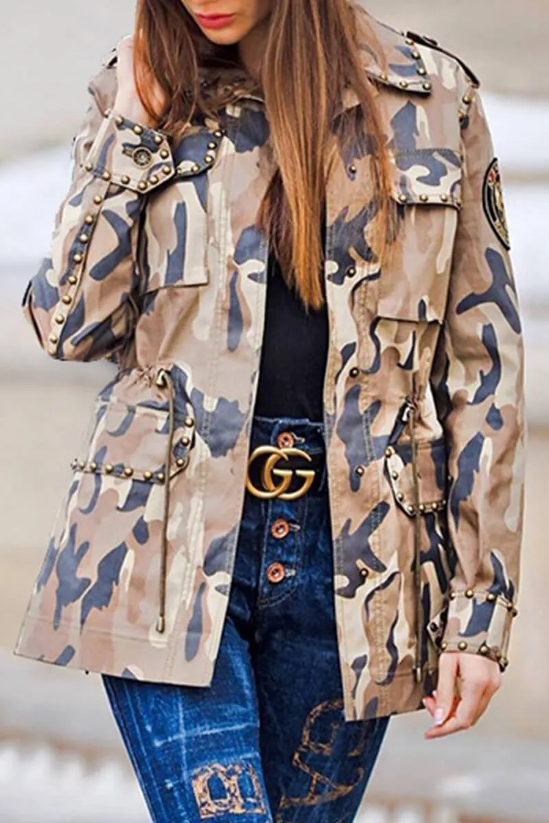 Fashion Casual Rivet Embellished Print Coats
