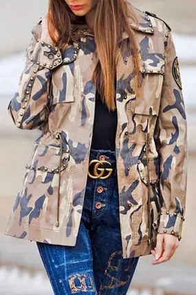 Fashion Casual Rivet Embellished Print Coats