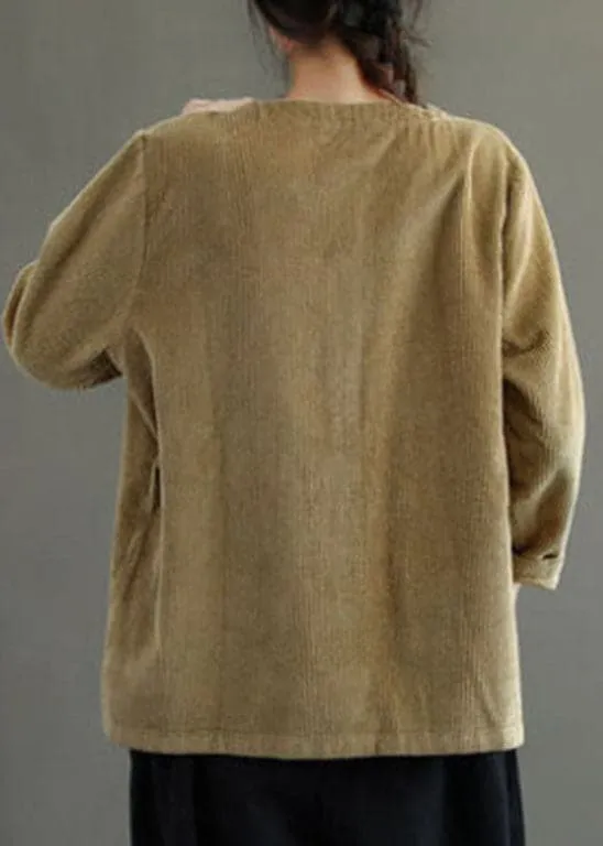 Fashion Khaki button V Neck Corduroy coats Spring