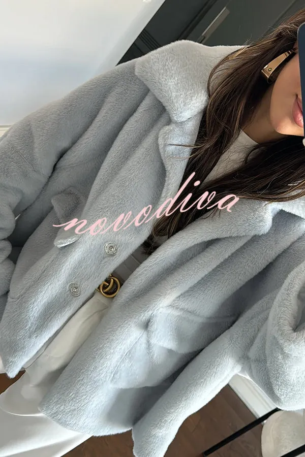 Fashion Lapel Long Sleeve Loose Furry Coat