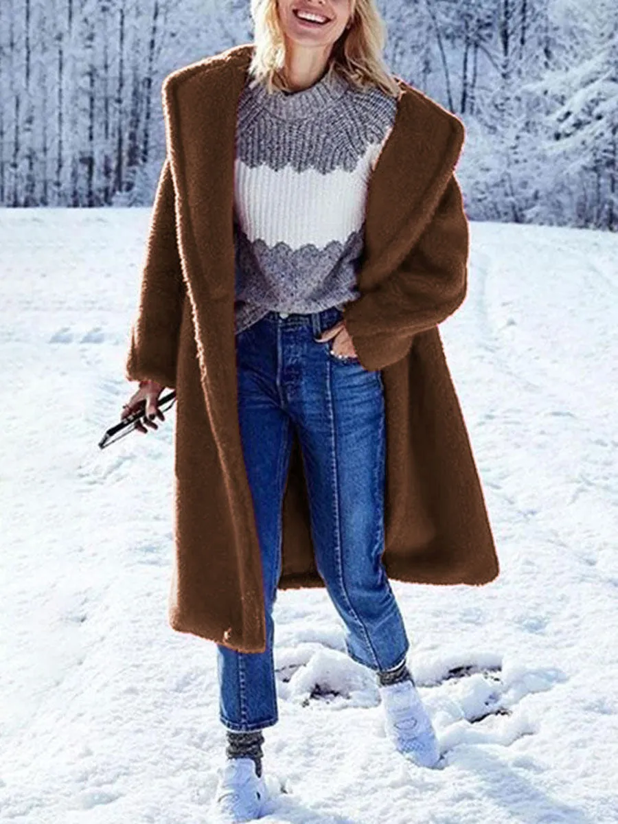 Fashion Lapel Pocket Long Sleeve Polar Fleece Coats