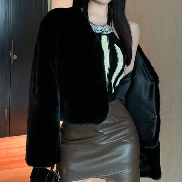 Faux Fur Eco-Friendly Plush Top Cropped Coat