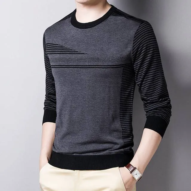 Fine Striped O-Neck Cotton Sweater
