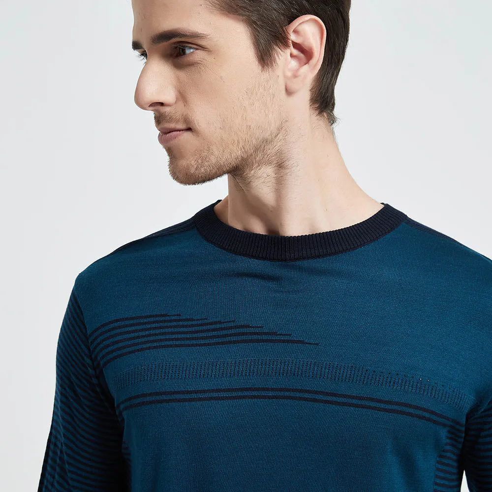 Fine Striped O-Neck Cotton Sweater