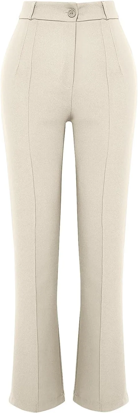 Flare Dress Pants for Women High Waisted Pull On Bell Bottom Chino Pants Slim Fit Business Casual Work Pants Trousers