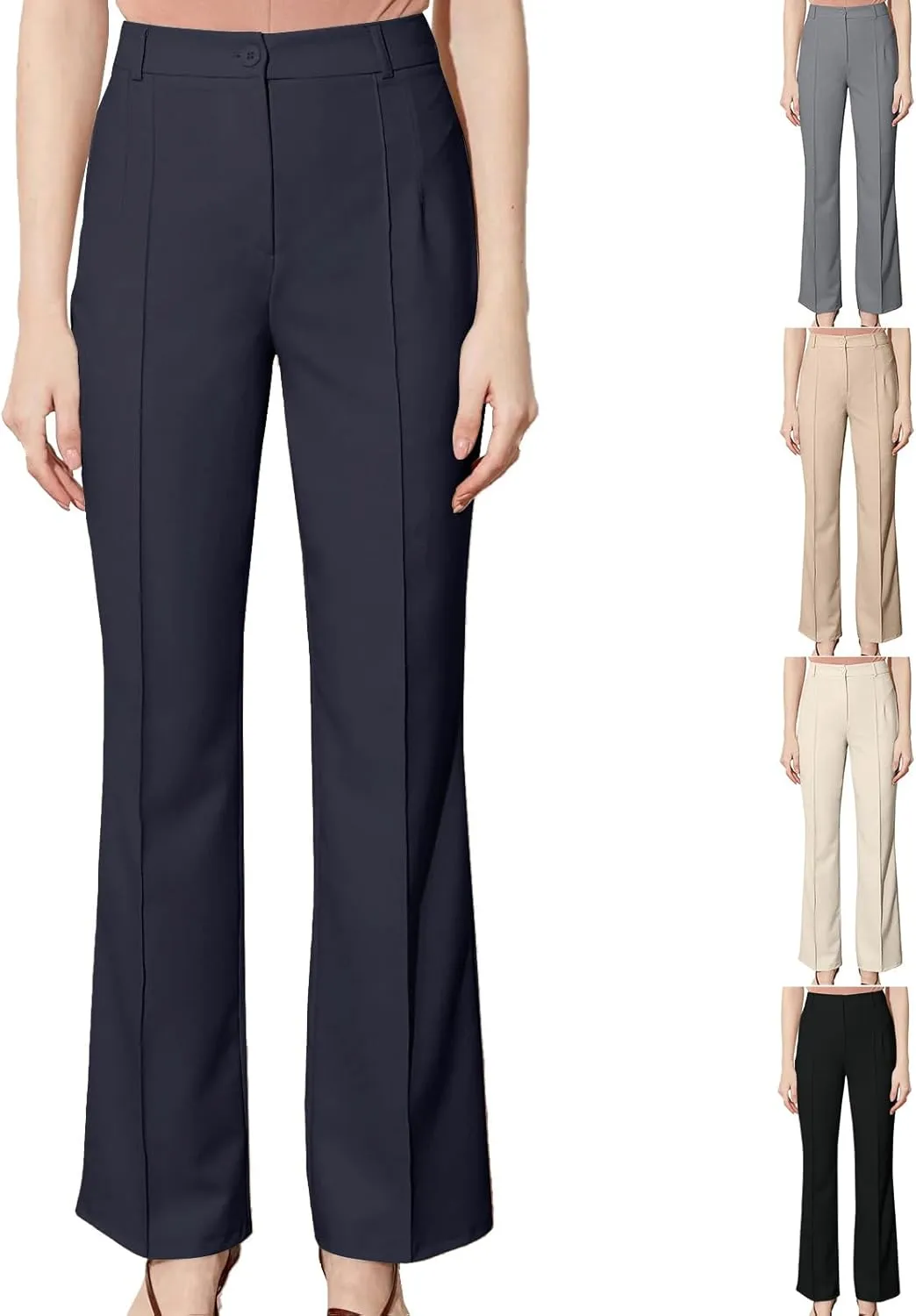 Flare Dress Pants for Women High Waisted Pull On Bell Bottom Chino Pants Slim Fit Business Casual Work Pants Trousers