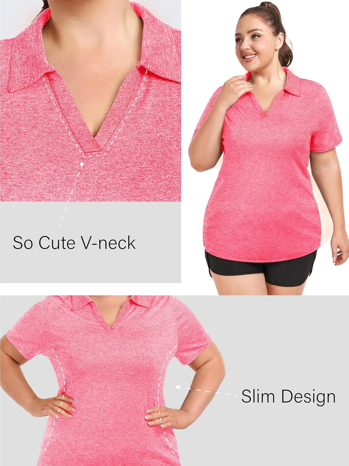 FOREYOND Plus Size Polo Shirts for Women Golf Shirts Moisture Wicking Short Sleeve Shirts Athletic Workout Tops 1XL-5XL