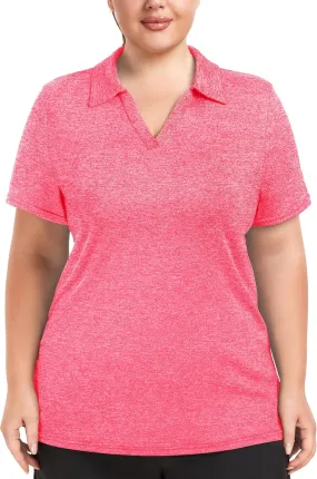 FOREYOND Plus Size Polo Shirts for Women Golf Shirts Moisture Wicking Short Sleeve Shirts Athletic Workout Tops 1XL-5XL