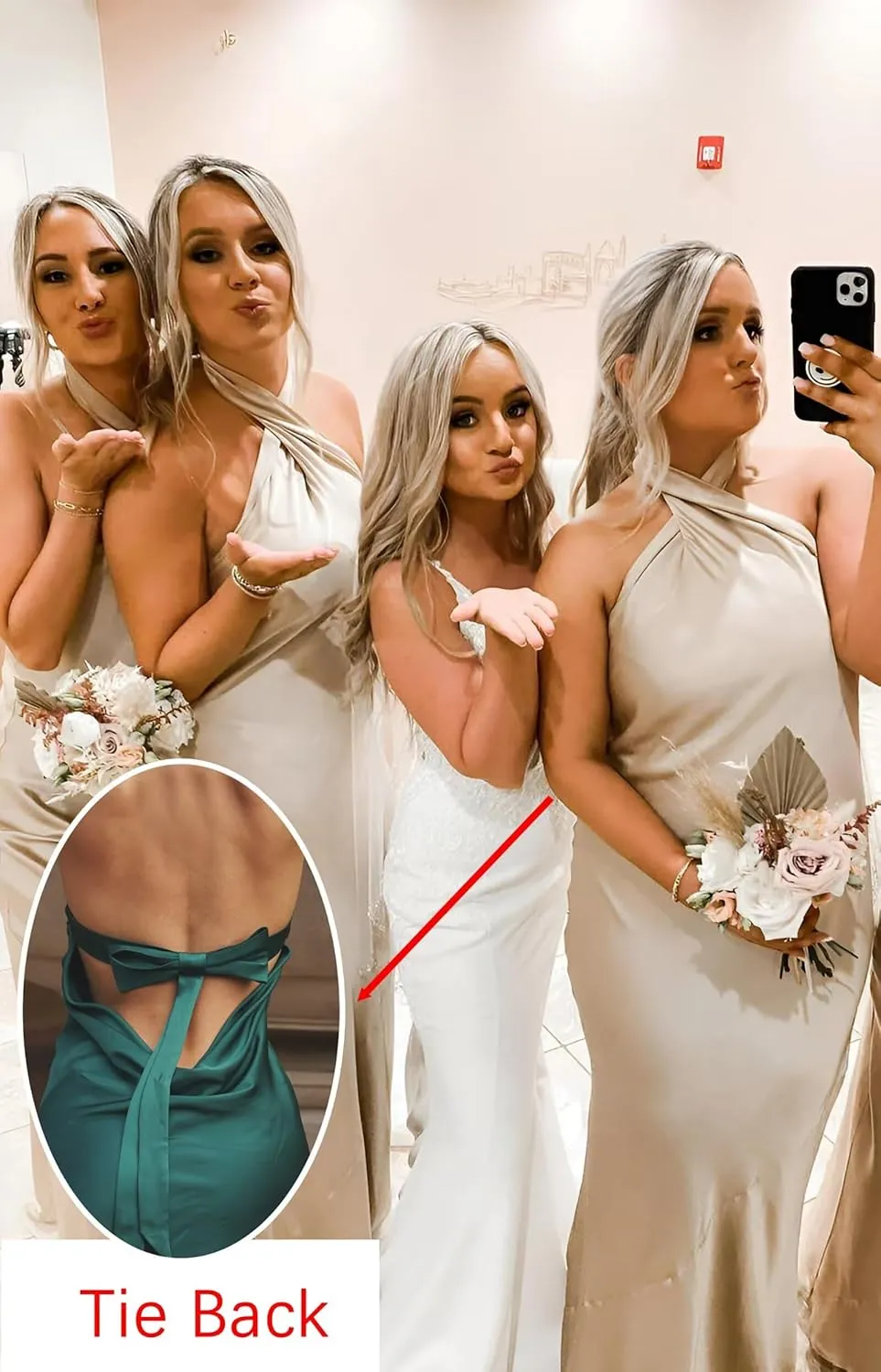 Halter Mermaid Bridesmaid Dresses Crisscross Backless Satin Mermaid Evening Gowns for Formal Wedding Party GL0011