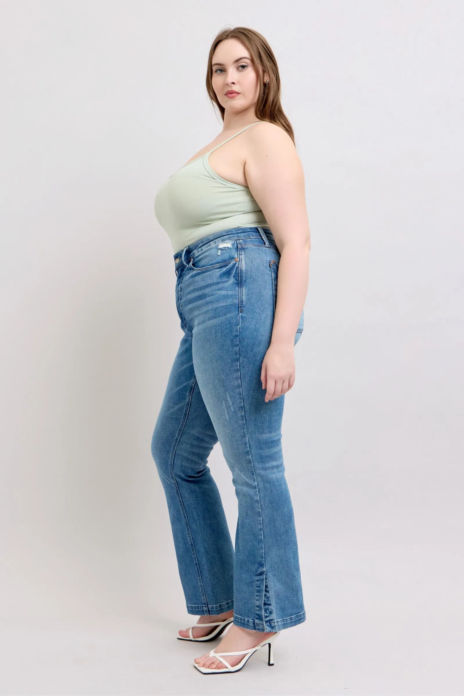 Hazel Blues® |  Judy Blue HW Tummy Control Vintage Wash Side Slit Slim Boot Jeans
