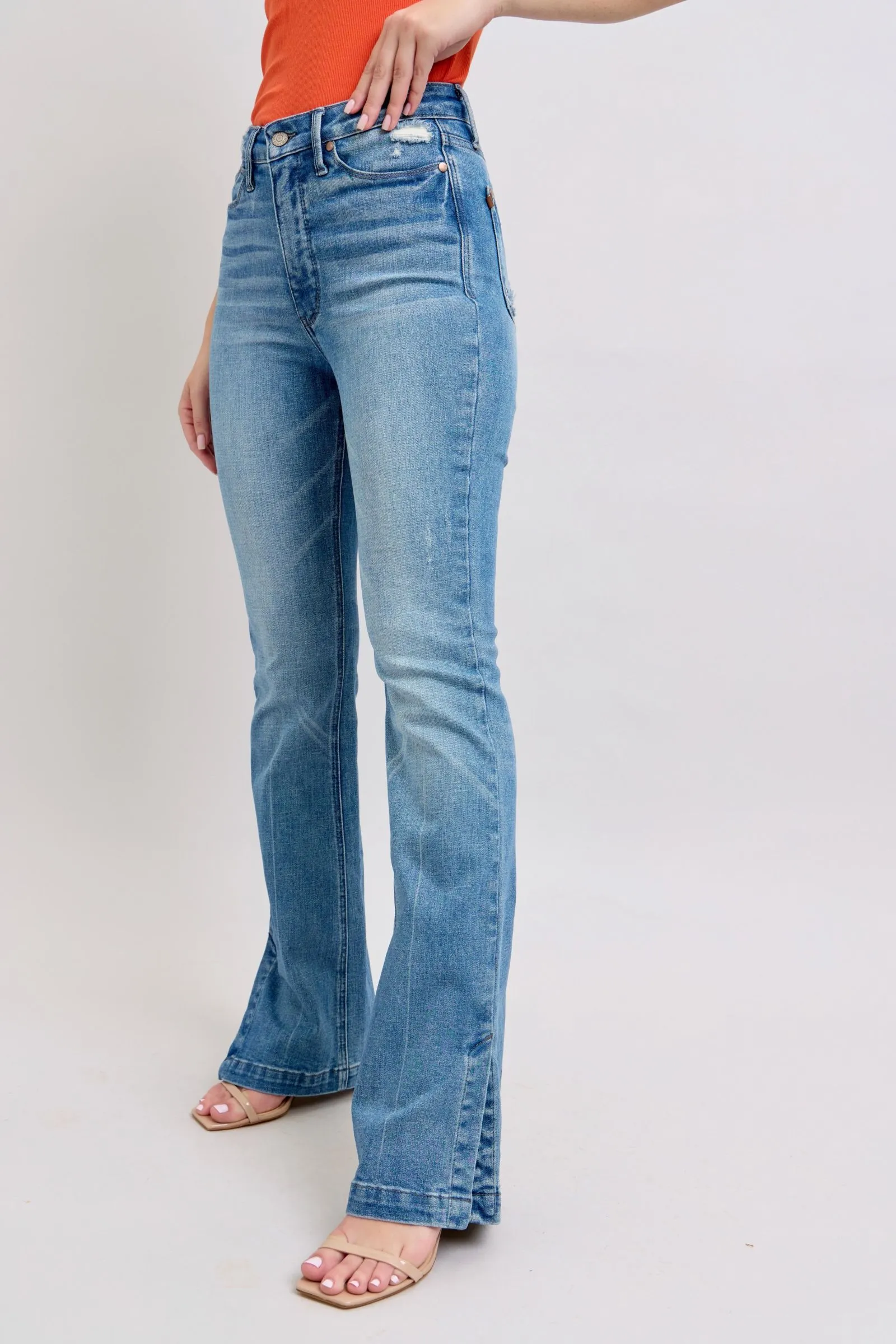Hazel Blues® |  Judy Blue HW Tummy Control Vintage Wash Side Slit Slim Boot Jeans
