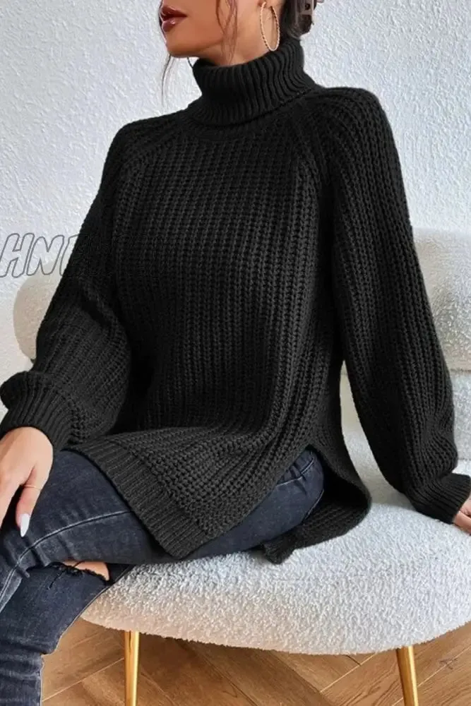 Hnewly - Casual Solid Basic Turtleneck Tops