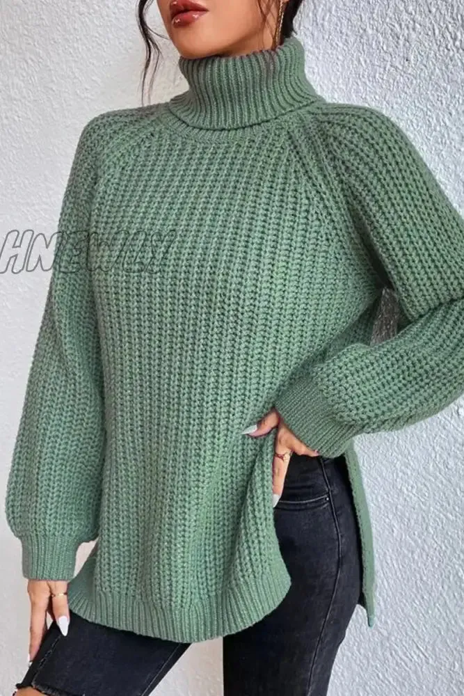 Hnewly - Casual Solid Basic Turtleneck Tops