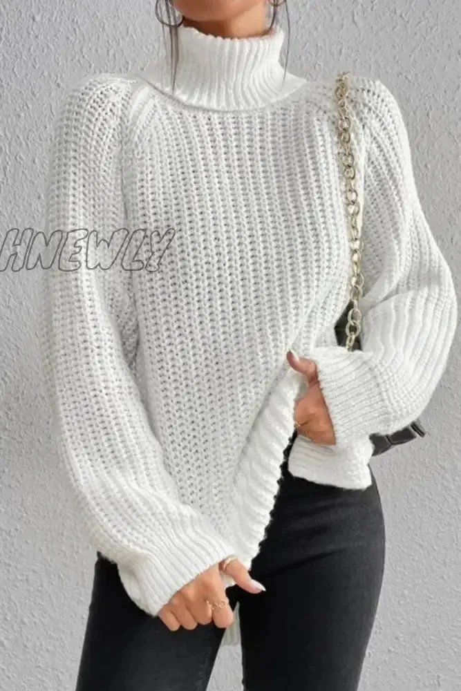 Hnewly - Casual Solid Basic Turtleneck Tops