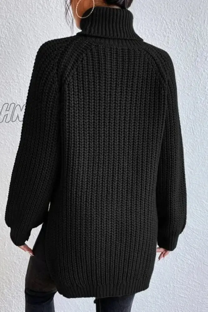 Hnewly - Casual Solid Basic Turtleneck Tops