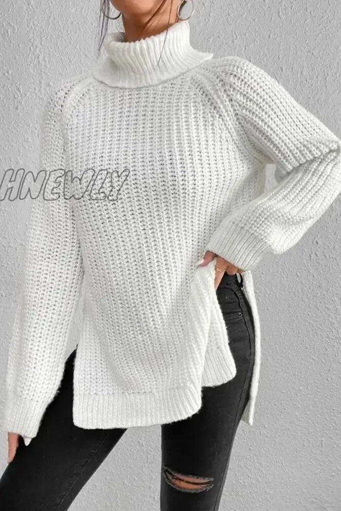 Hnewly - Casual Solid Basic Turtleneck Tops