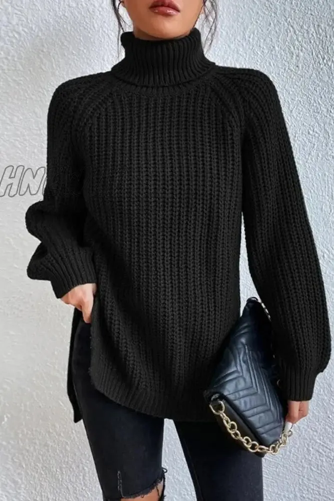 Hnewly - Casual Solid Basic Turtleneck Tops
