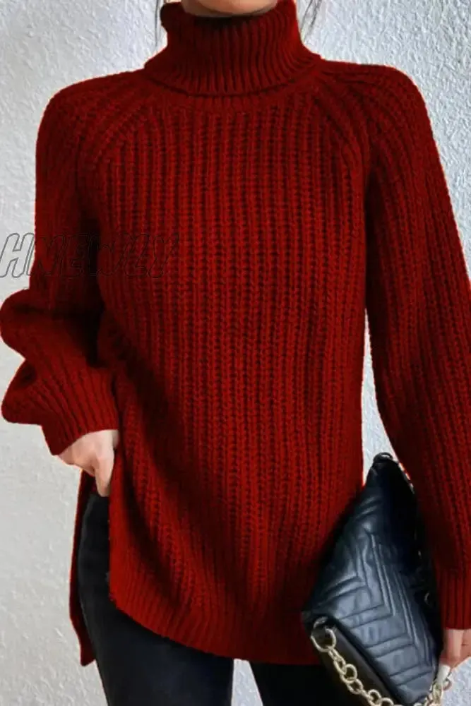 Hnewly - Casual Solid Basic Turtleneck Tops