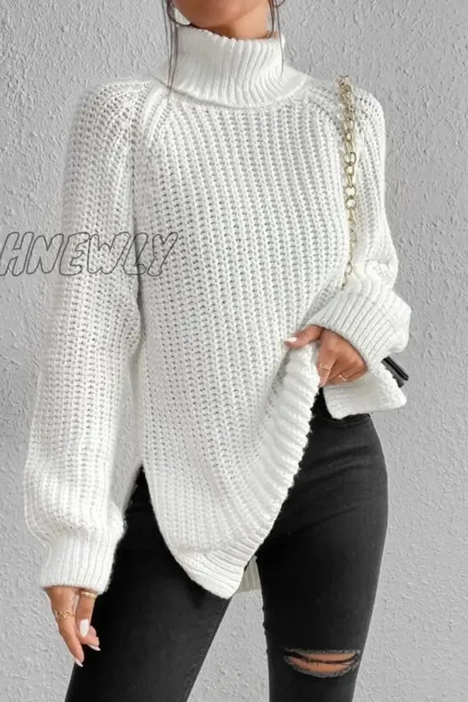 Hnewly - Casual Solid Basic Turtleneck Tops